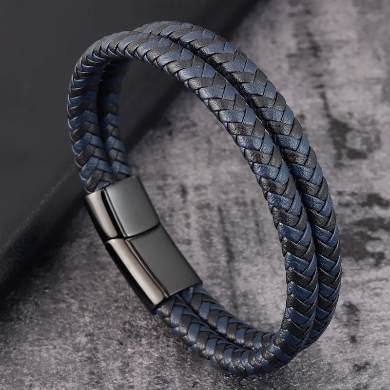 Trendy Men Jewelry Red Braided Leather Rope Bracelet Black Magnetic Buckle Bracelets Punk Men Wrist Band Pulsera Hombre