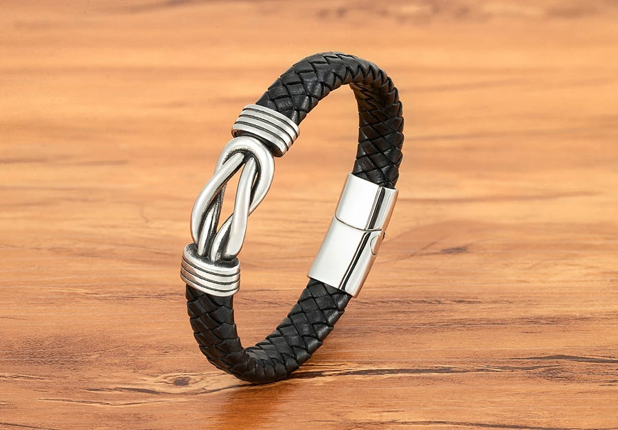 XQNI Classic Irregular Leather Bracelet for Men Stainless Steel Magnetic Clasp Charm Punk Style Male Bangle Jewelry Gifts