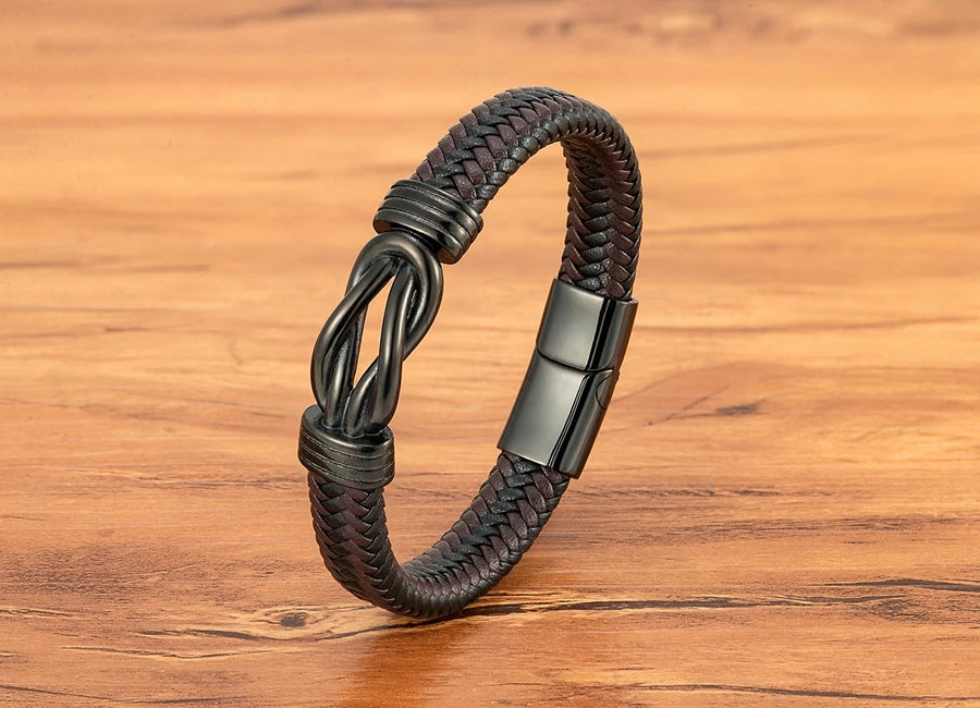 XQNI Classic Irregular Leather Bracelet for Men Stainless Steel Magnetic Clasp Charm Punk Style Male Bangle Jewelry Gifts