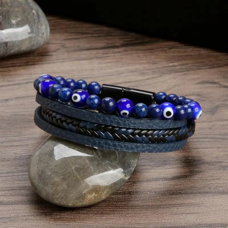 Jiayiqi New Design Punk Leather Bracelet Men Fashion Beaded Multi-Layer Leather Bracelet For Men New Year Jewelry Gift
