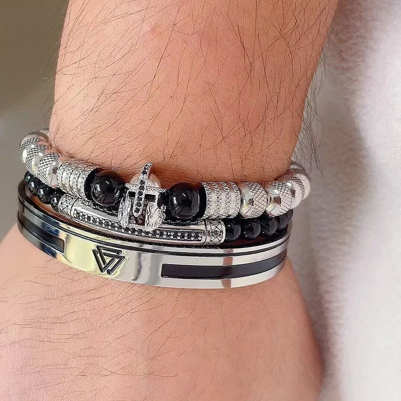 Luxury Set Helmet Bracelets Enemal Bangle Men Viking Logo Stainless Steel Cuff Bracelet For Gentleman style Pulseras Jewelry