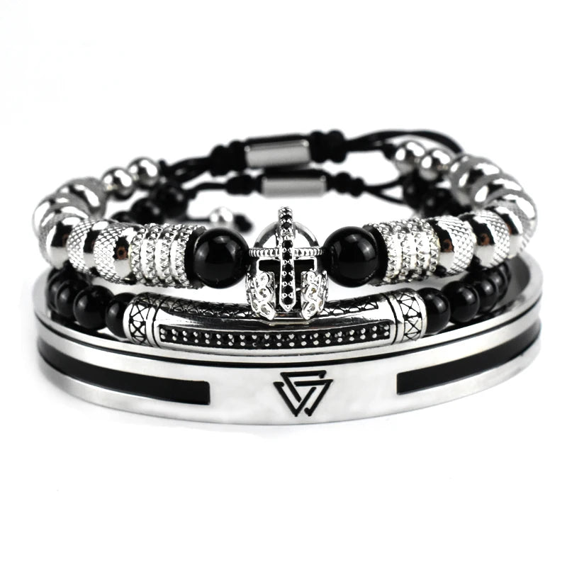 Luxury Set Helmet Bracelets Enemal Bangle Men Viking Logo Stainless Steel Cuff Bracelet For Gentleman style Pulseras Jewelry