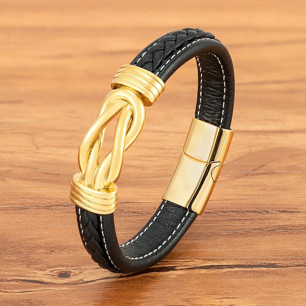 XQNI Classic Irregular Leather Bracelet for Men Stainless Steel Magnetic Clasp Charm Punk Style Male Bangle Jewelry Gifts