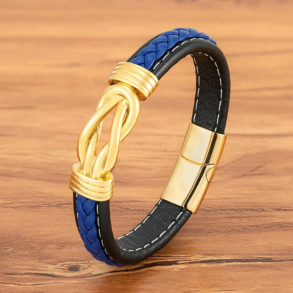 XQNI Classic Irregular Leather Bracelet for Men Stainless Steel Magnetic Clasp Charm Punk Style Male Bangle Jewelry Gifts