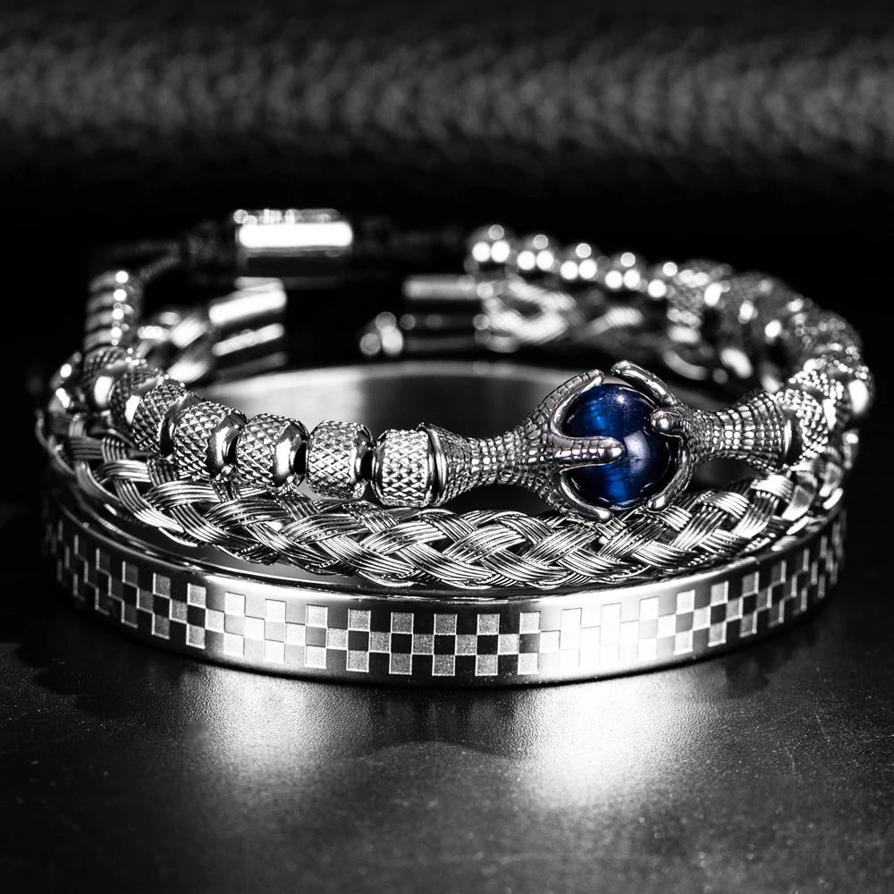 Luxury Set Men Bracelet Stainless Steel Handmade Rope Bangles Men Eagle Bracelets With Tigereye Natural Stone Gift Accessories