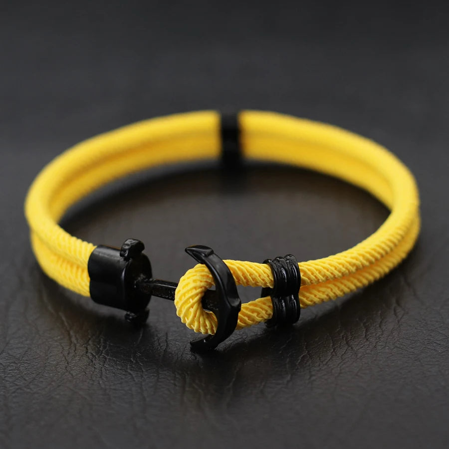 New Fashion Black Marine Anchor Bracelet For Men 4mm Bilayer Milan Rope Nautical Wrap Braclet Gifts For Him Surfing Accessories