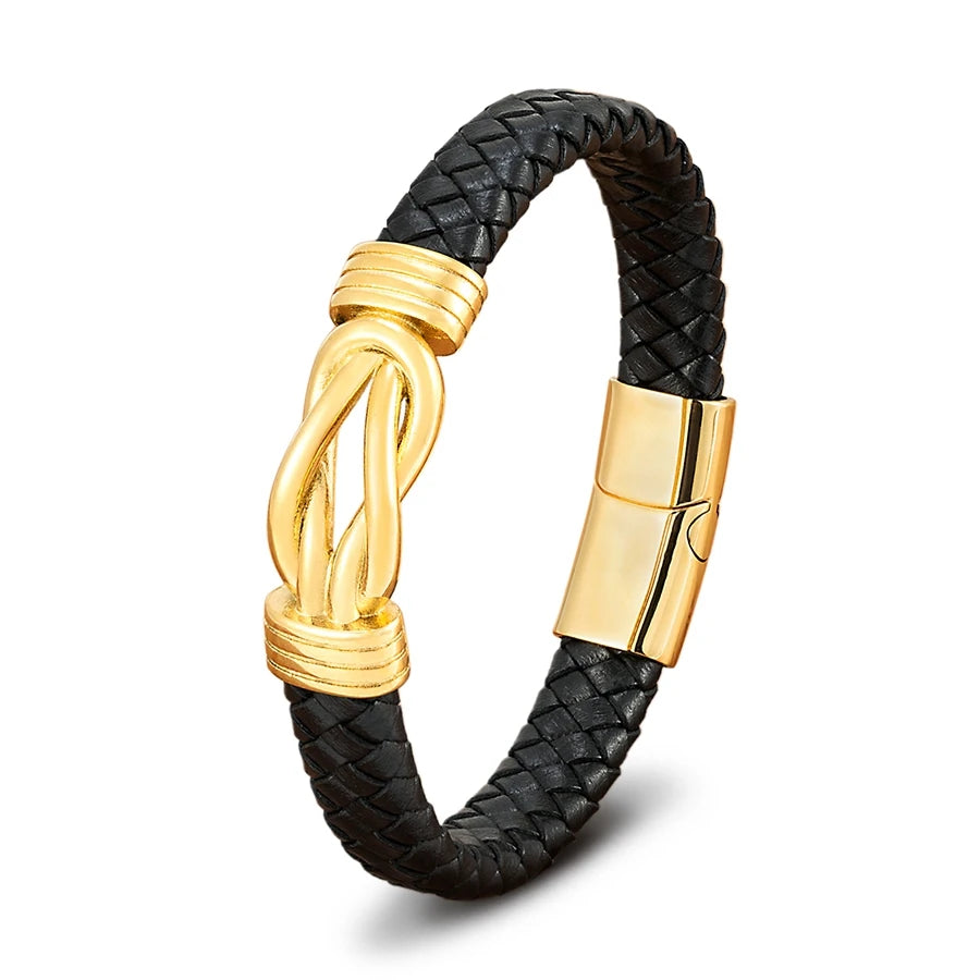 XQNI Classic Irregular Leather Bracelet for Men Stainless Steel Magnetic Clasp Charm Punk Style Male Bangle Jewelry Gifts
