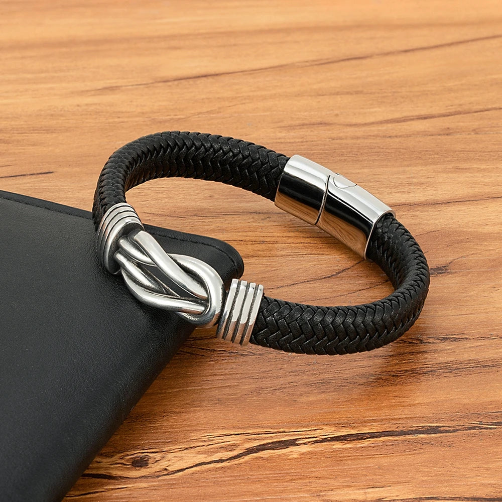 XQNI Classic Irregular Leather Bracelet for Men Stainless Steel Magnetic Clasp Charm Punk Style Male Bangle Jewelry Gifts