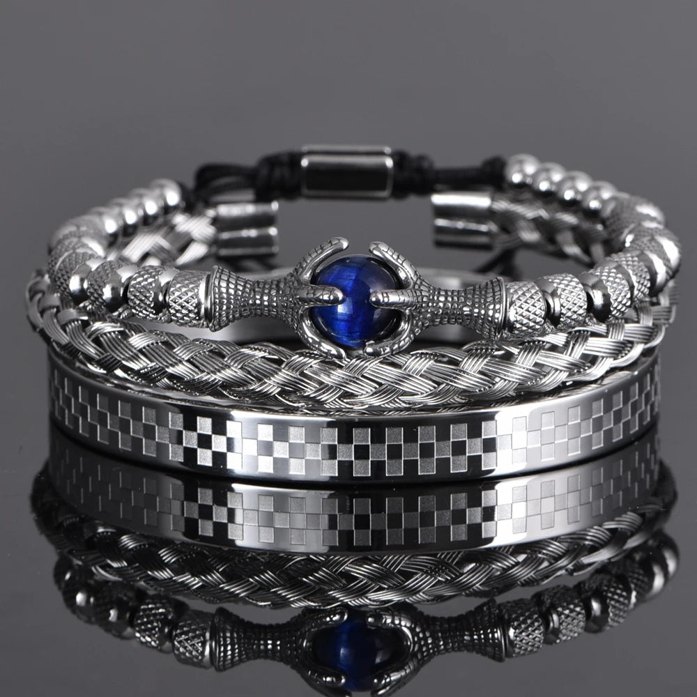 Luxury Set Men Bracelet Stainless Steel Handmade Rope Bangles Men Eagle Bracelets With Tigereye Natural Stone Gift Accessories