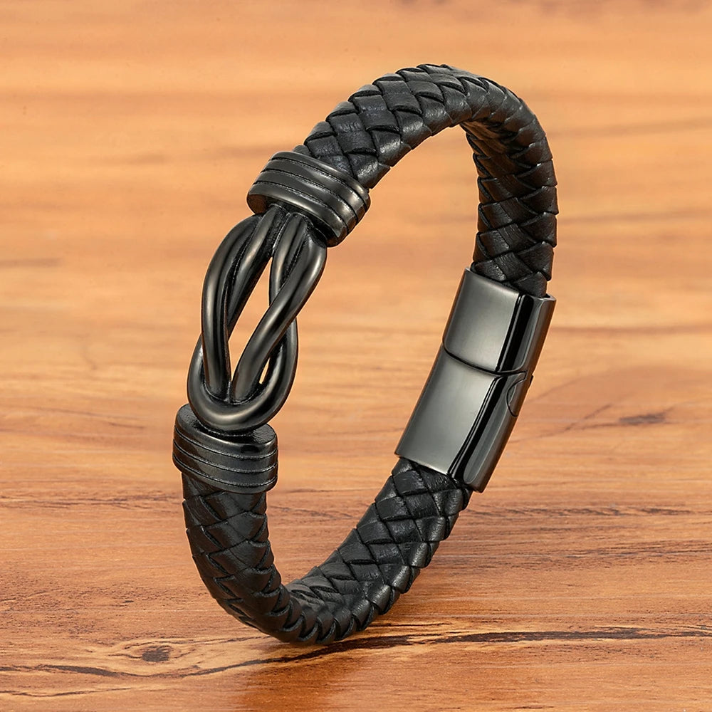 XQNI Classic Irregular Leather Bracelet for Men Stainless Steel Magnetic Clasp Charm Punk Style Male Bangle Jewelry Gifts