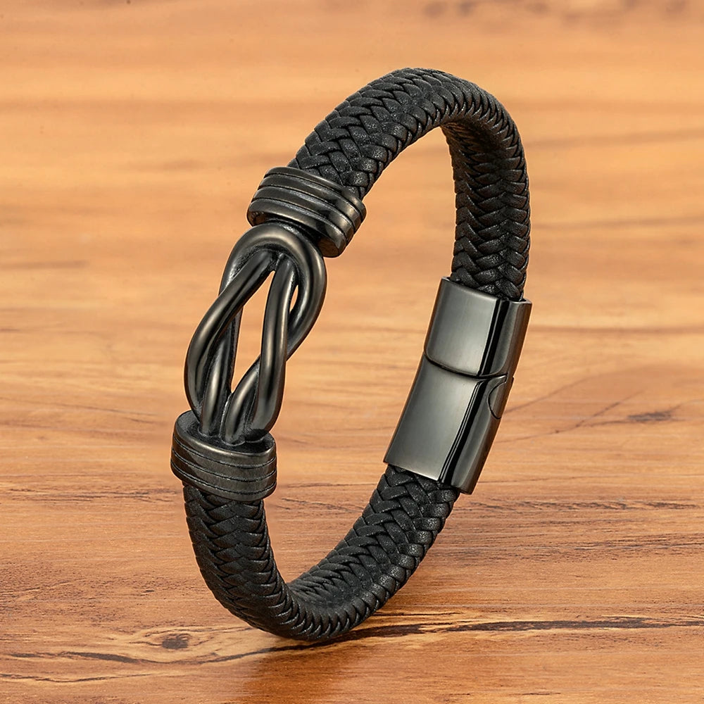 XQNI Classic Irregular Leather Bracelet for Men Stainless Steel Magnetic Clasp Charm Punk Style Male Bangle Jewelry Gifts