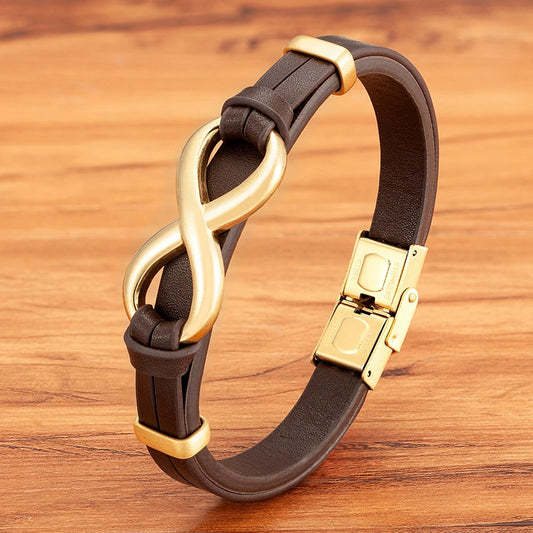 Men's Infinity Chain Leather Bracelet Set
