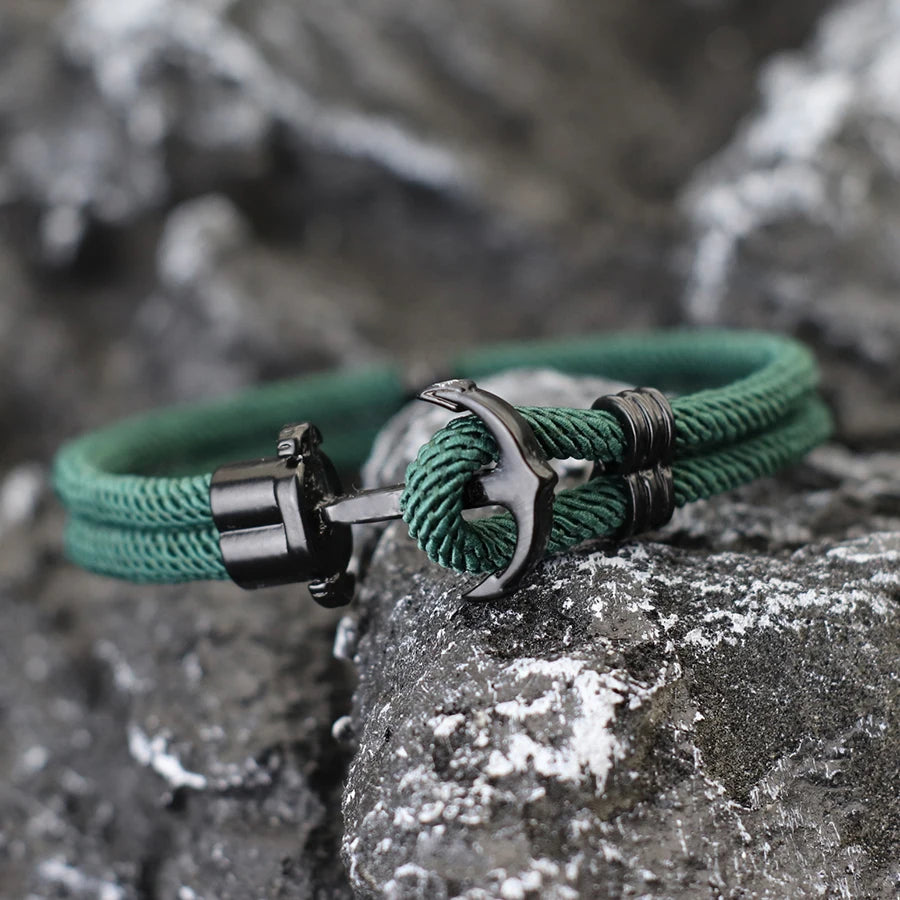 New Fashion Black Marine Anchor Bracelet For Men 4mm Bilayer Milan Rope Nautical Wrap Braclet Gifts For Him Surfing Accessories