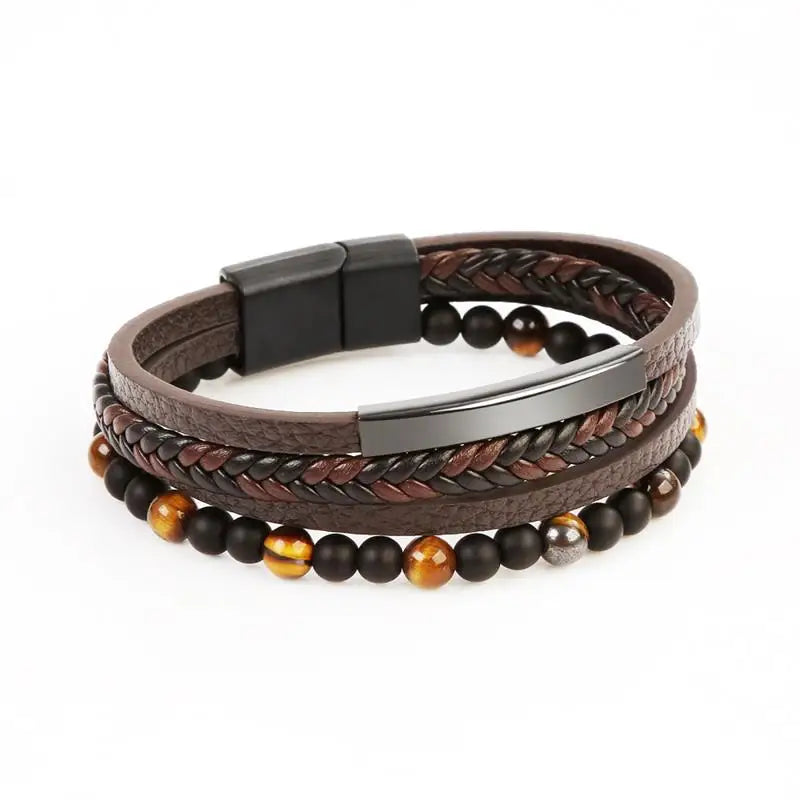 Jiayiqi New Design Punk Leather Bracelet Men Fashion Beaded Multi-Layer Leather Bracelet For Men New Year Jewelry Gift