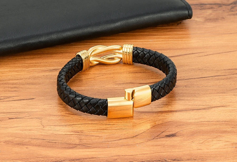 XQNI Classic Irregular Leather Bracelet for Men Stainless Steel Magnetic Clasp Charm Punk Style Male Bangle Jewelry Gifts