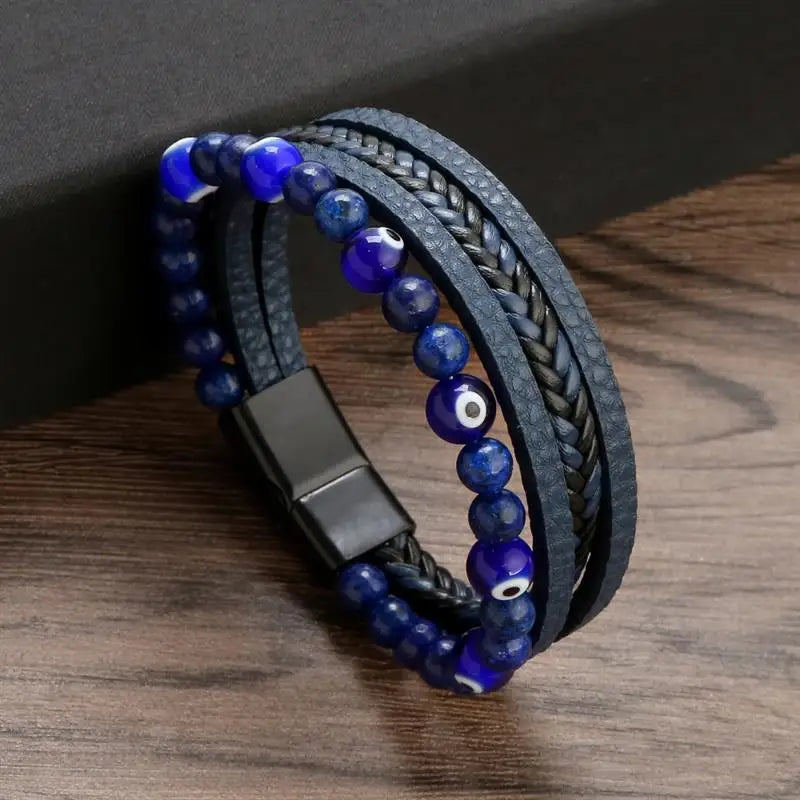 Jiayiqi New Design Punk Leather Bracelet Men Fashion Beaded Multi-Layer Leather Bracelet For Men New Year Jewelry Gift