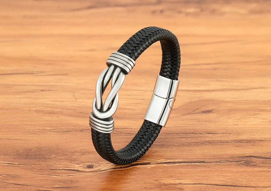 XQNI Classic Irregular Leather Bracelet for Men Stainless Steel Magnetic Clasp Charm Punk Style Male Bangle Jewelry Gifts