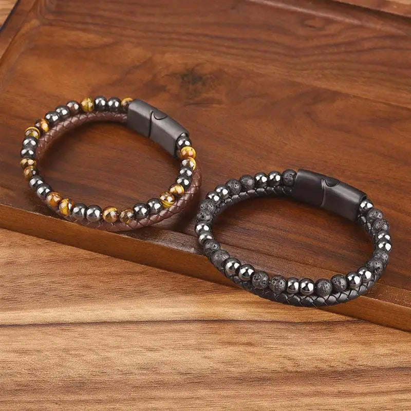 Jiayiqi New Design Punk Leather Bracelet Men Fashion Beaded Multi-Layer Leather Bracelet For Men New Year Jewelry Gift