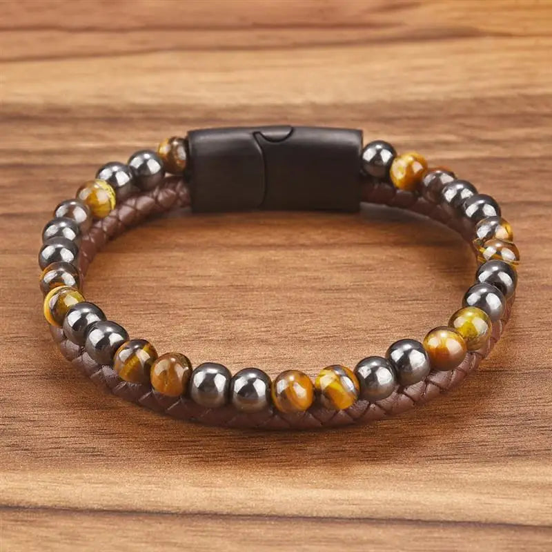 Jiayiqi New Design Punk Leather Bracelet Men Fashion Beaded Multi-Layer Leather Bracelet For Men New Year Jewelry Gift