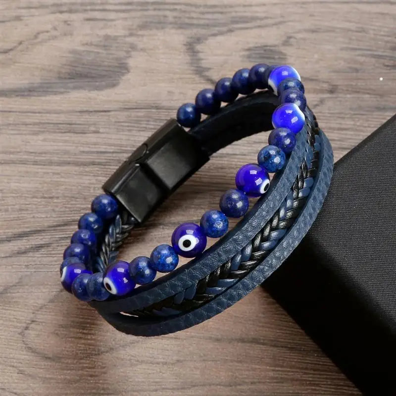 Jiayiqi New Design Punk Leather Bracelet Men Fashion Beaded Multi-Layer Leather Bracelet For Men New Year Jewelry Gift