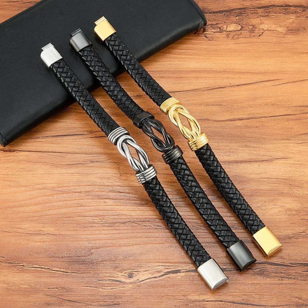 XQNI Classic Irregular Leather Bracelet for Men Stainless Steel Magnetic Clasp Charm Punk Style Male Bangle Jewelry Gifts