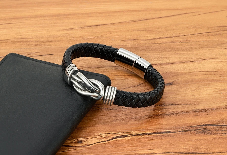 XQNI Classic Irregular Leather Bracelet for Men Stainless Steel Magnetic Clasp Charm Punk Style Male Bangle Jewelry Gifts