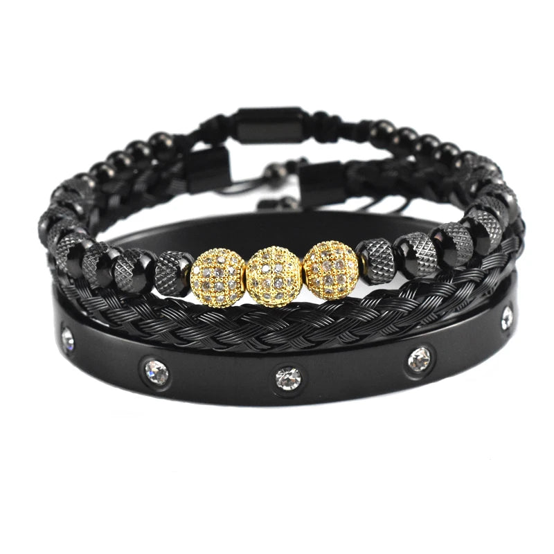 Luxury 8mm CZ Ball Charm Man Bracelet Crystal Stainless Steel Women Bangles Couple Jewelry Set Valentines Day Gift