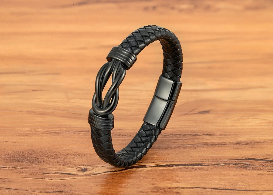 XQNI Classic Irregular Leather Bracelet for Men Stainless Steel Magnetic Clasp Charm Punk Style Male Bangle Jewelry Gifts