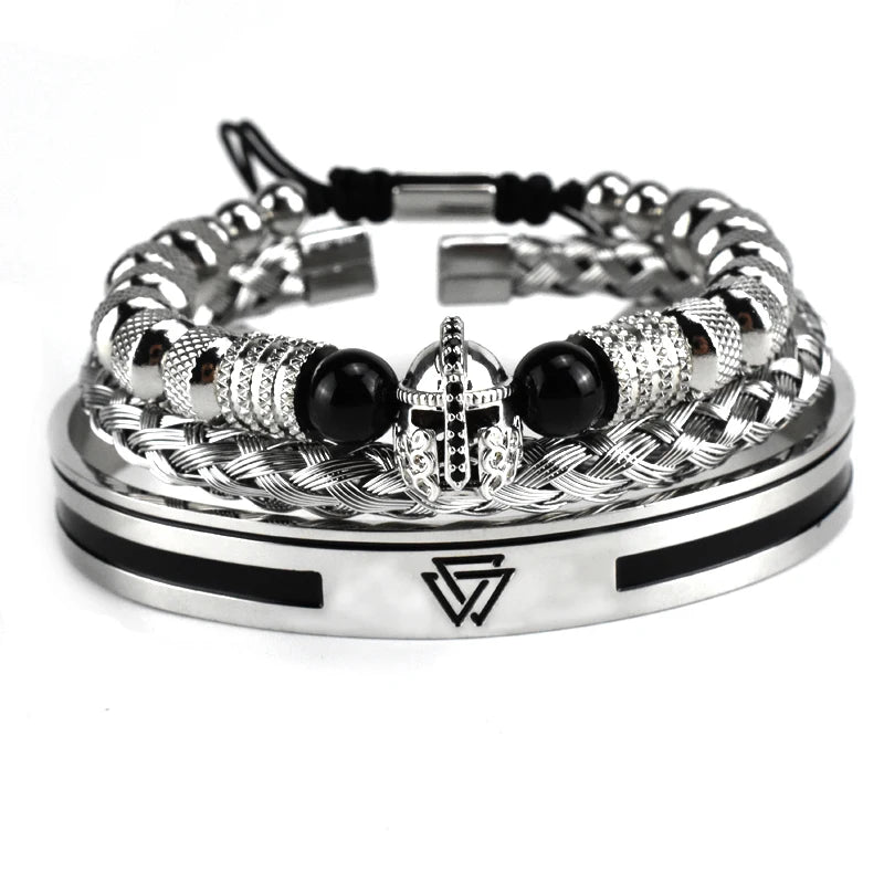 Luxury Set Helmet Bracelets Enemal Bangle Men Viking Logo Stainless Steel Cuff Bracelet For Gentleman style Pulseras Jewelry
