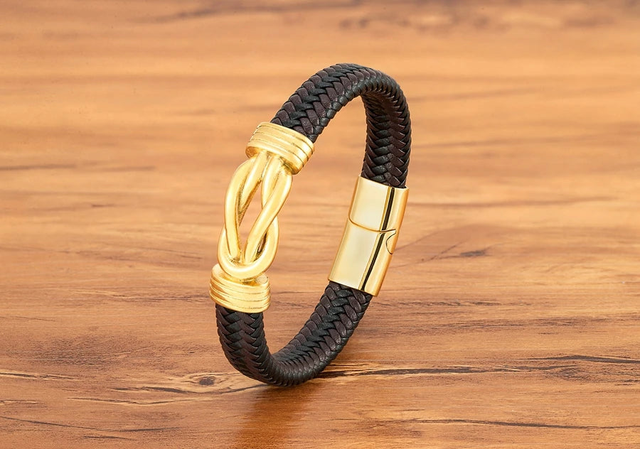 XQNI Classic Irregular Leather Bracelet for Men Stainless Steel Magnetic Clasp Charm Punk Style Male Bangle Jewelry Gifts