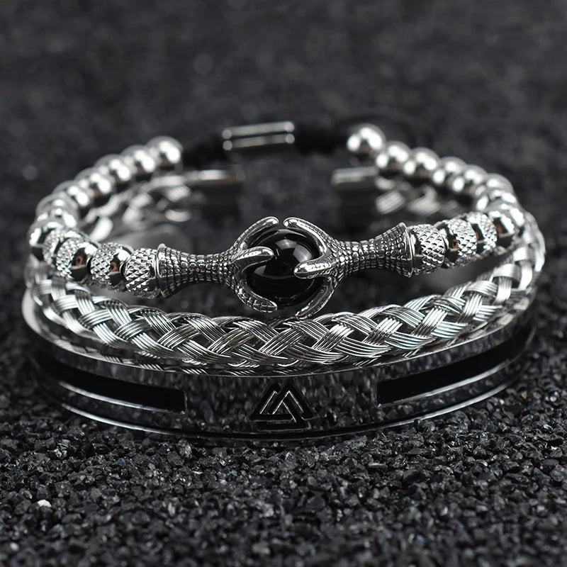 Luxury Set Helmet Bracelets Enemal Bangle Men Viking Logo Stainless Steel Cuff Bracelet For Gentleman style Pulseras Jewelry