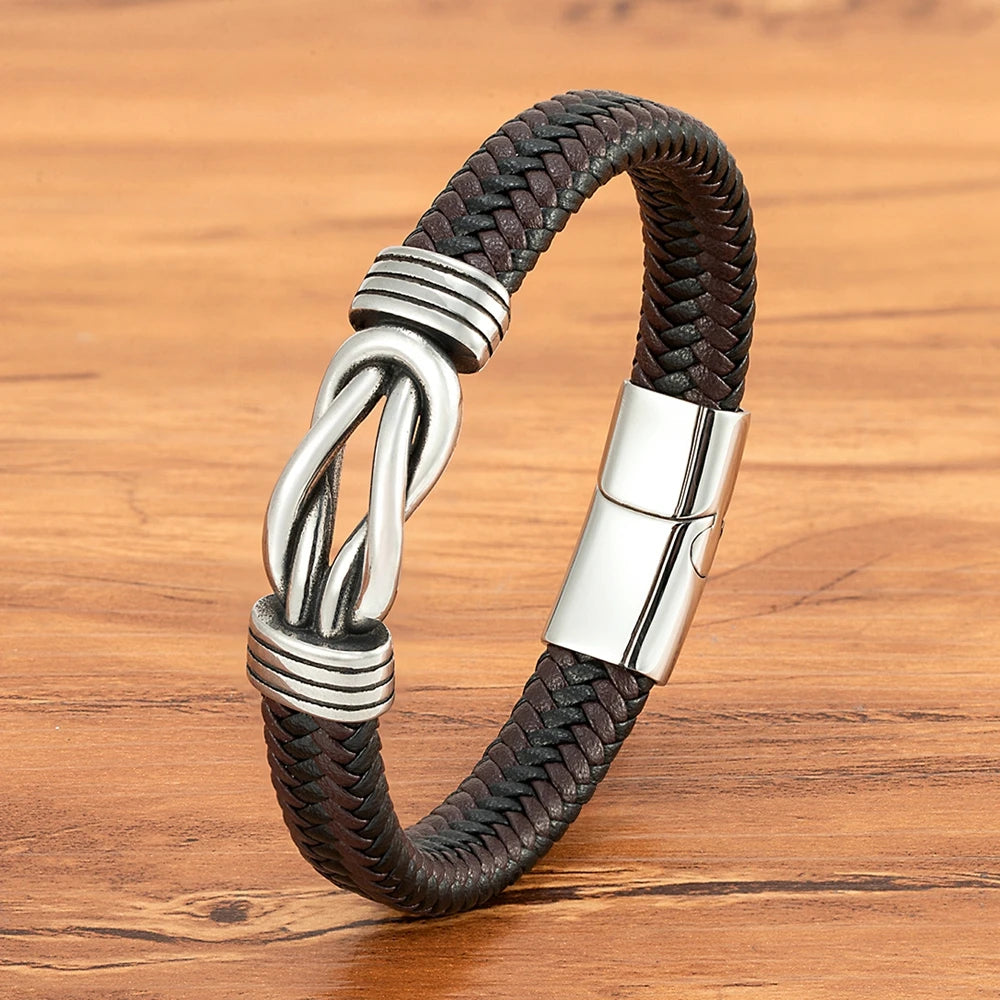 XQNI Classic Irregular Leather Bracelet for Men Stainless Steel Magnetic Clasp Charm Punk Style Male Bangle Jewelry Gifts