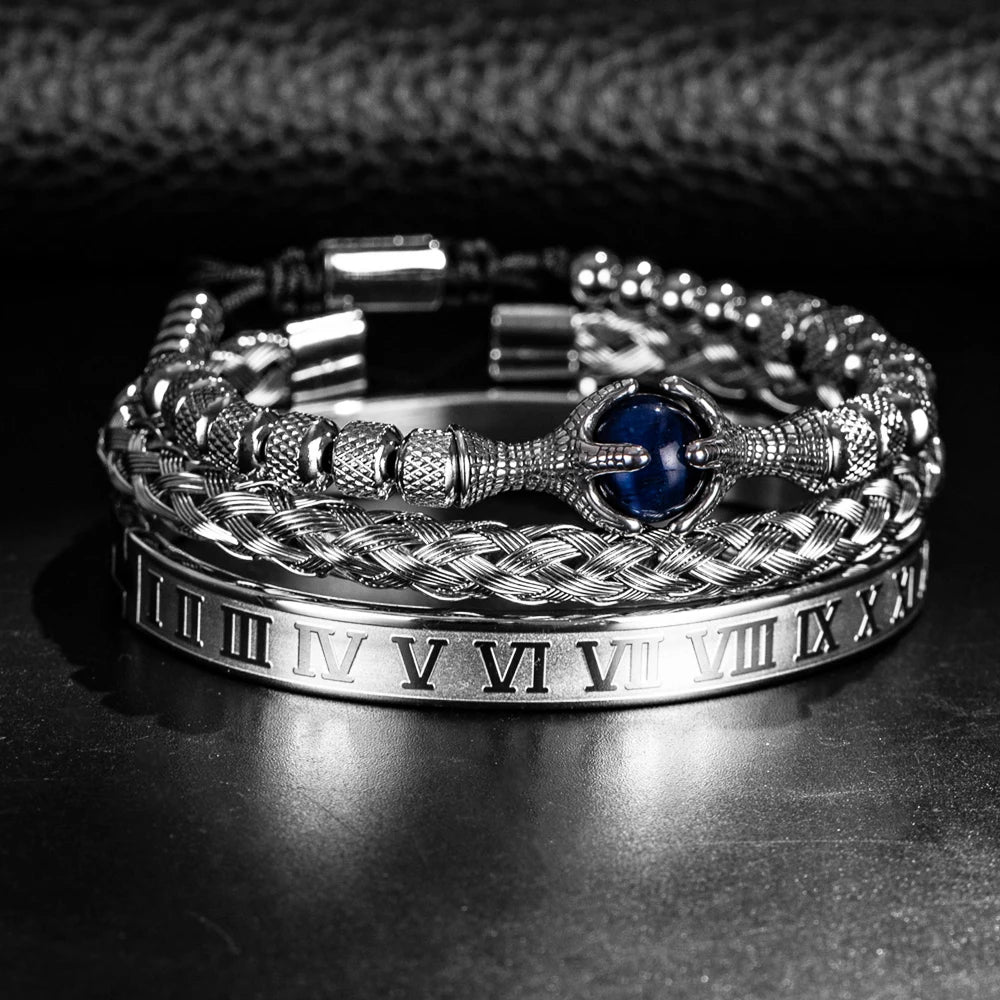 Luxury Set Men Bracelet Stainless Steel Handmade Rope Bangles Men Eagle Bracelets With Tigereye Natural Stone Gift Accessories