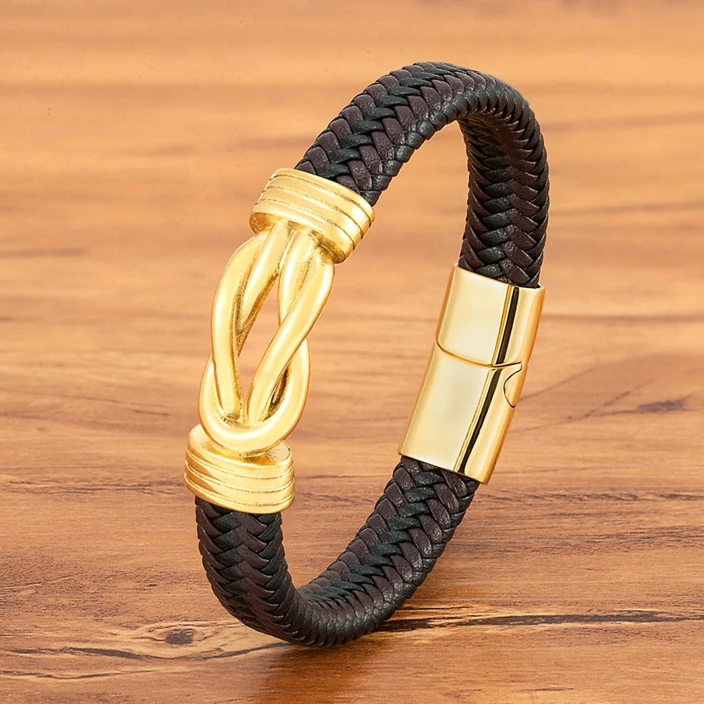 XQNI Classic Irregular Leather Bracelet for Men Stainless Steel Magnetic Clasp Charm Punk Style Male Bangle Jewelry Gifts