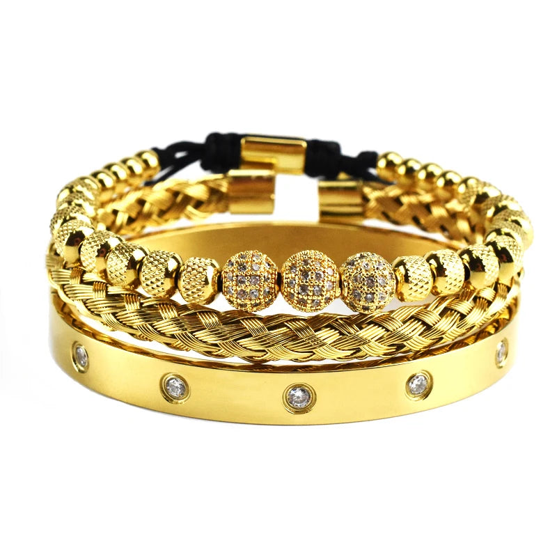 Luxury 8mm CZ Ball Charm Man Bracelet Crystal Stainless Steel Women Bangles Couple Jewelry Set Valentines Day Gift