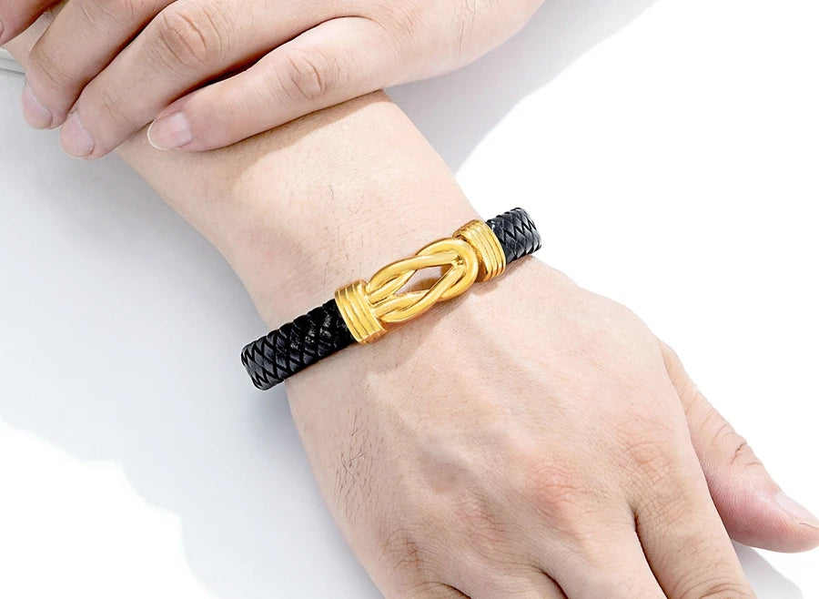XQNI Classic Irregular Leather Bracelet for Men Stainless Steel Magnetic Clasp Charm Punk Style Male Bangle Jewelry Gifts