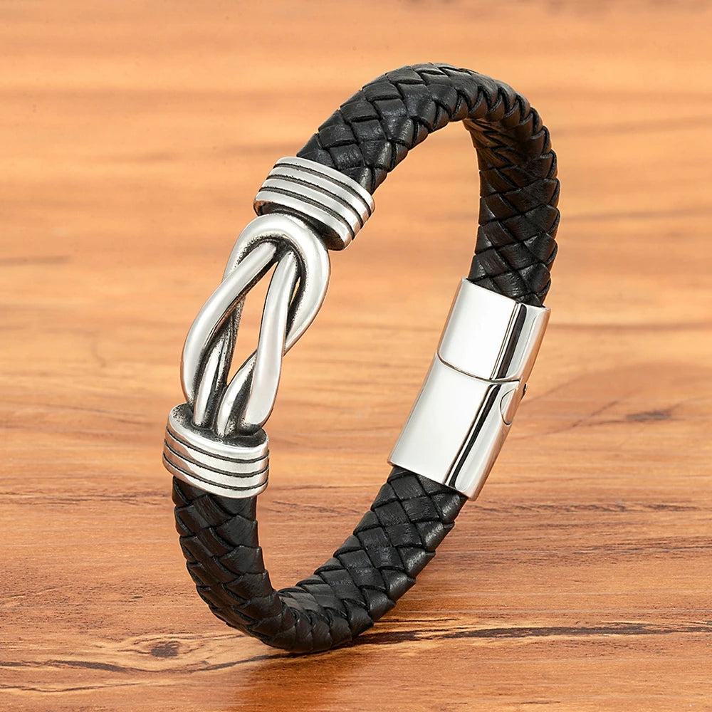 XQNI Classic Irregular Leather Bracelet for Men Stainless Steel Magnetic Clasp Charm Punk Style Male Bangle Jewelry Gifts