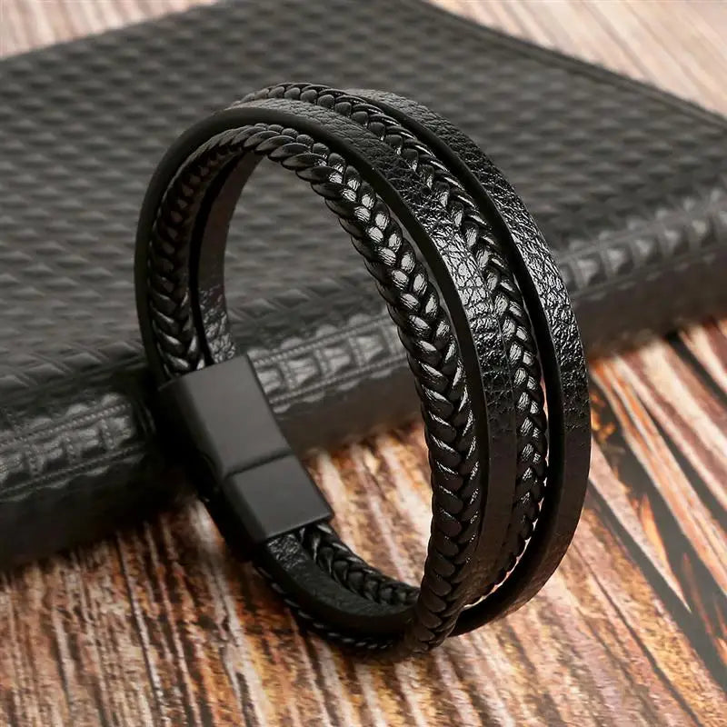Jiayiqi New Design Punk Leather Bracelet Men Fashion Beaded Multi-Layer Leather Bracelet For Men New Year Jewelry Gift