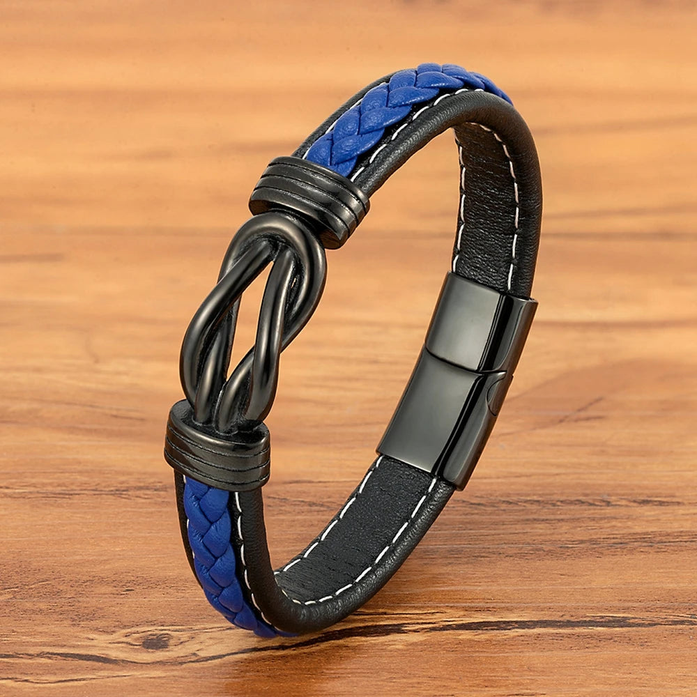XQNI Classic Irregular Leather Bracelet for Men Stainless Steel Magnetic Clasp Charm Punk Style Male Bangle Jewelry Gifts