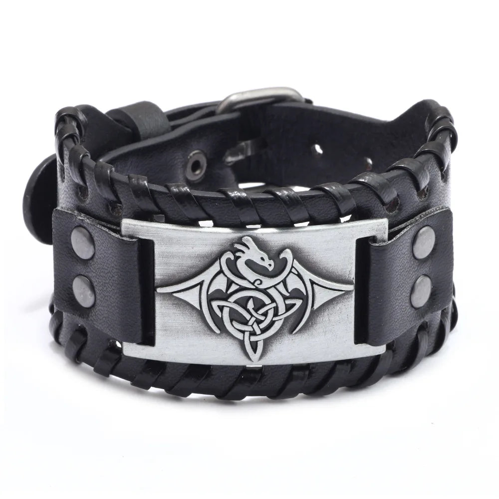 Totem Design Wide Leather Pirate Compass Bracelet Men's Bracelet Celtic Viking Jewelry Compass Bracelet Accessories Party Gifts