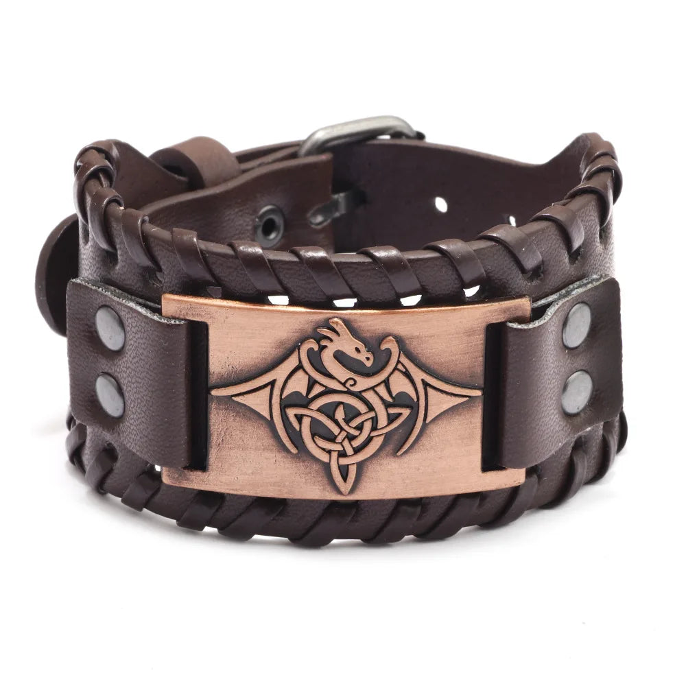 Totem Design Wide Leather Pirate Compass Bracelet Men's Bracelet Celtic Viking Jewelry Compass Bracelet Accessories Party Gifts