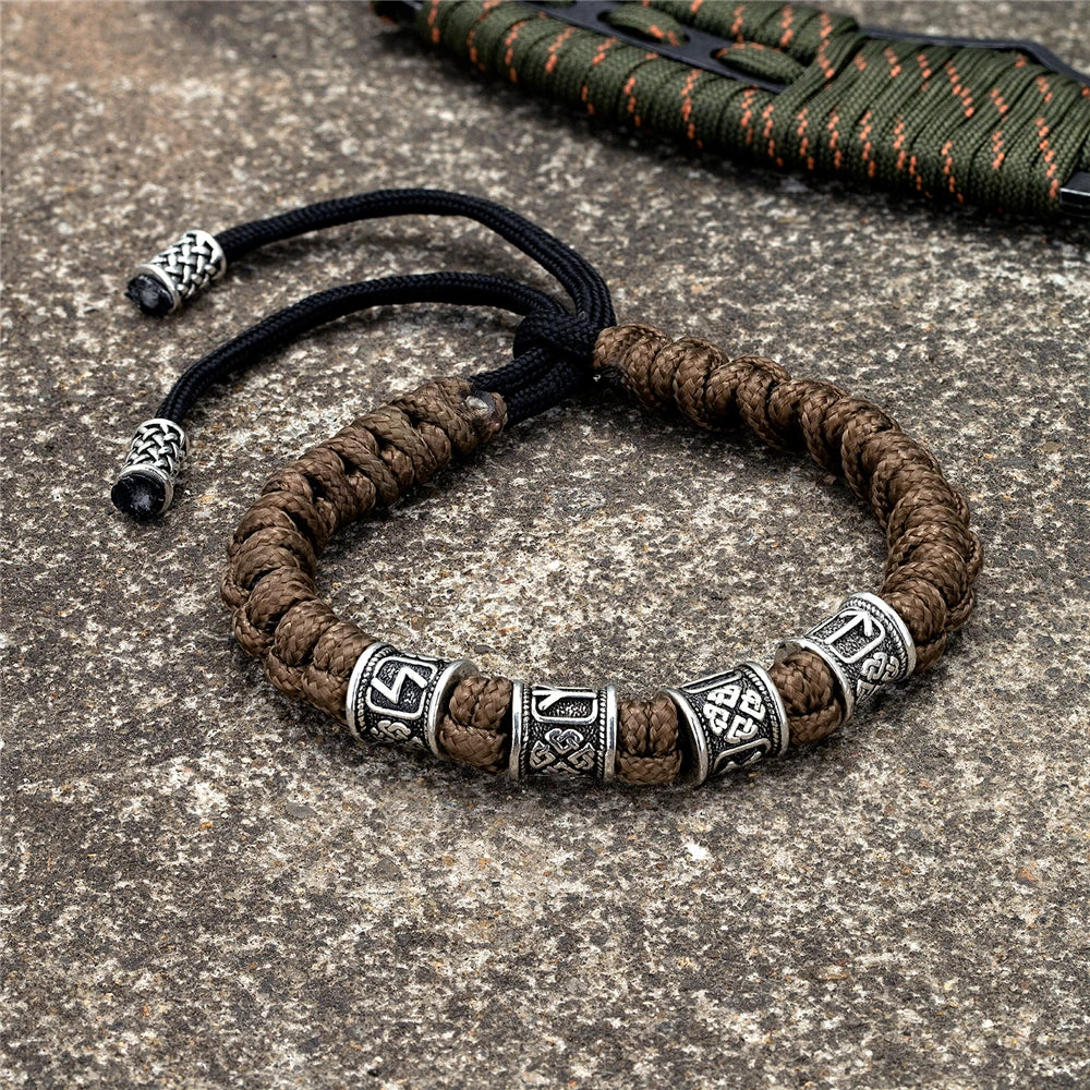 Norse Runes Beads Bracelet Men Vikings Accessories Braided Survival Paracord Rope Wristband Handmade Outdoor Amulet Bangle homme
