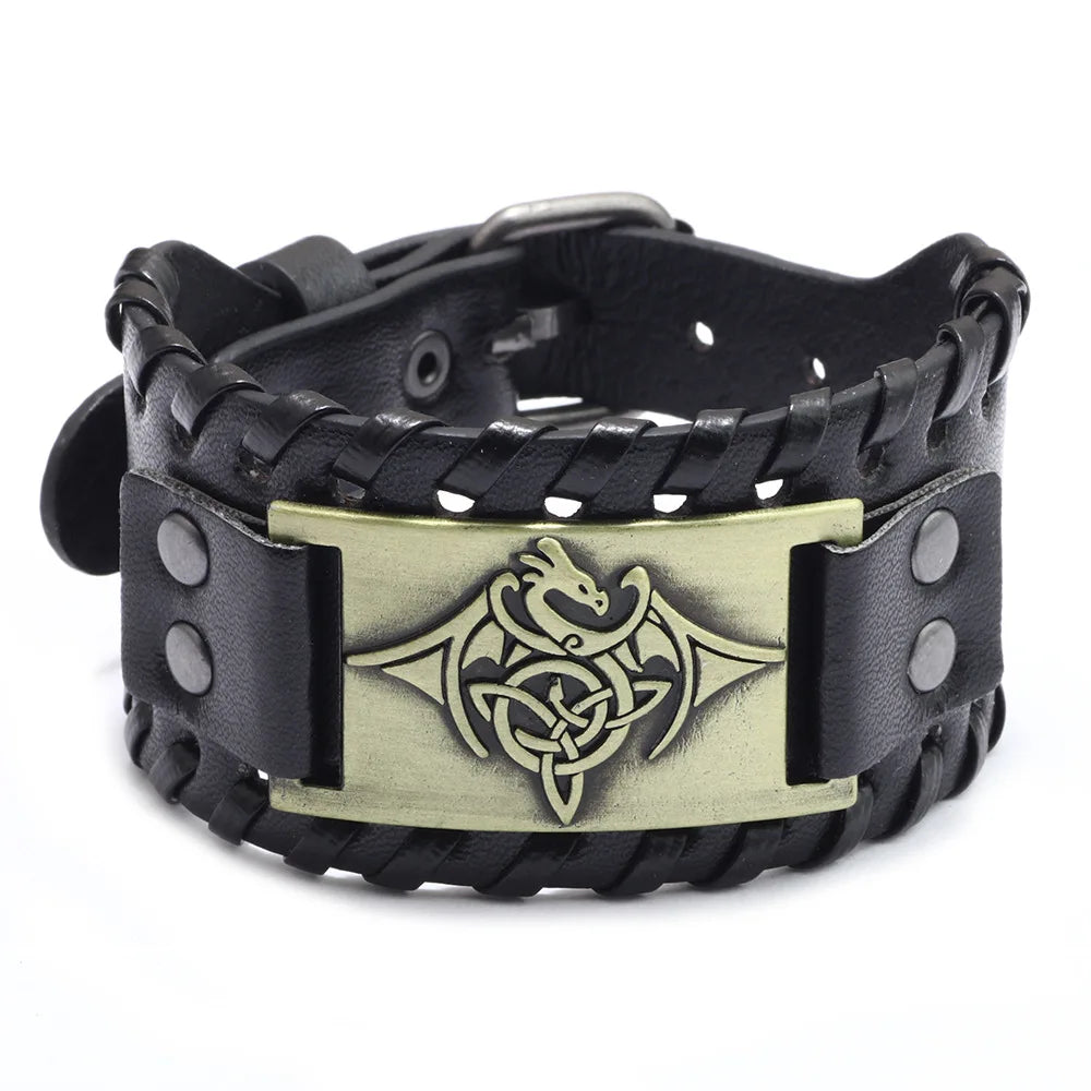 Totem Design Wide Leather Pirate Compass Bracelet Men's Bracelet Celtic Viking Jewelry Compass Bracelet Accessories Party Gifts