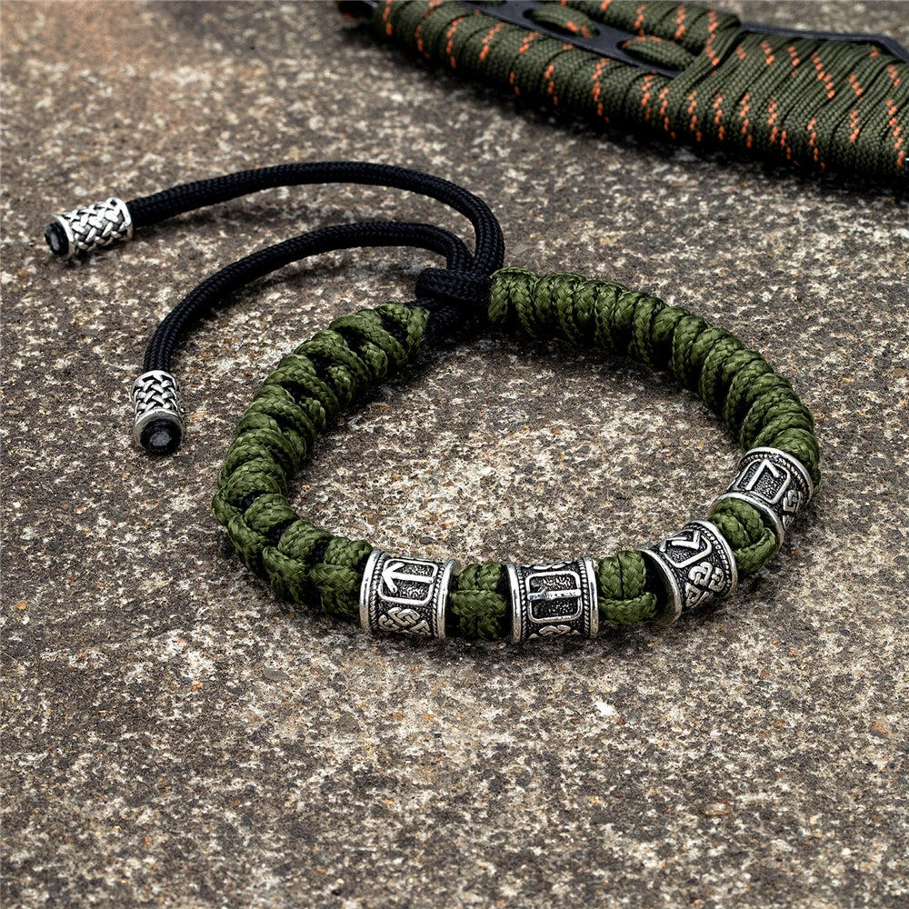 Norse Runes Beads Bracelet Men Vikings Accessories Braided Survival Paracord Rope Wristband Handmade Outdoor Amulet Bangle homme
