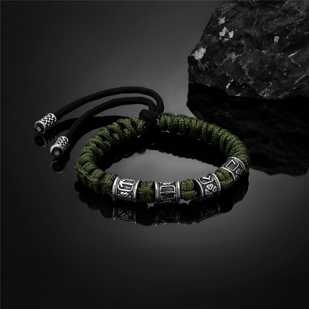 Norse Runes Beads Bracelet Men Vikings Accessories Braided Survival Paracord Rope Wristband Handmade Outdoor Amulet Bangle homme