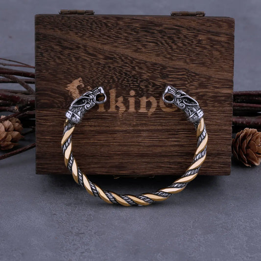 Viking Dragon Head Cuff Bracelet Vintage Twined Gold Silver Color Stainless Steel Men's Personality Punk Hip Hop Jewelry