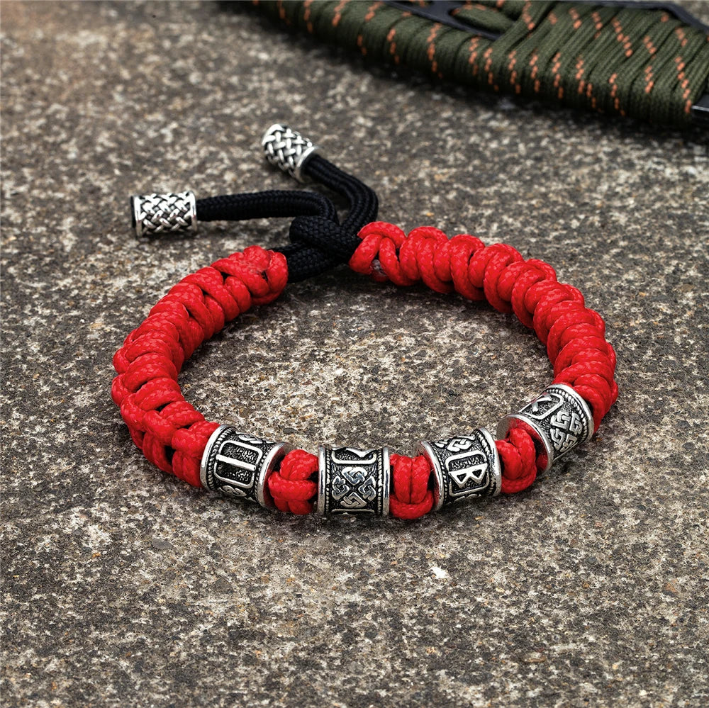 Norse Runes Beads Bracelet Men Vikings Accessories Braided Survival Paracord Rope Wristband Handmade Outdoor Amulet Bangle homme
