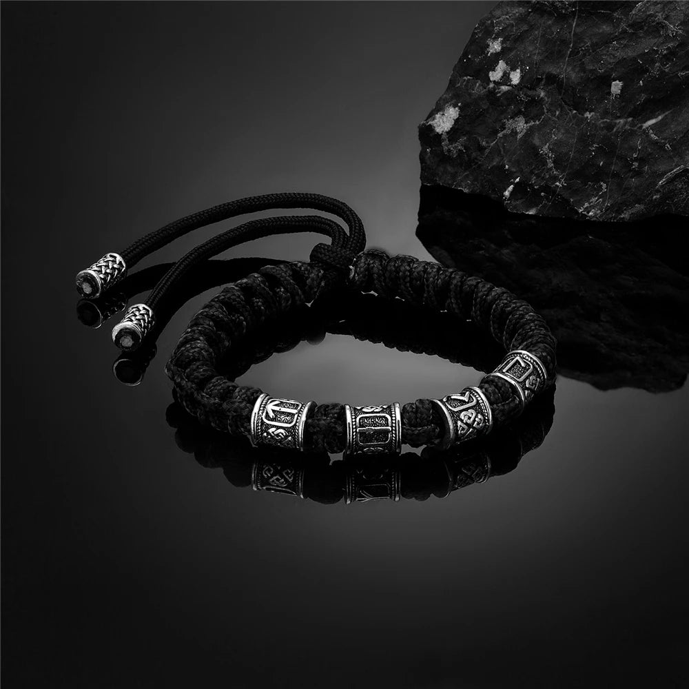Norse Runes Beads Bracelet Men Vikings Accessories Braided Survival Paracord Rope Wristband Handmade Outdoor Amulet Bangle homme