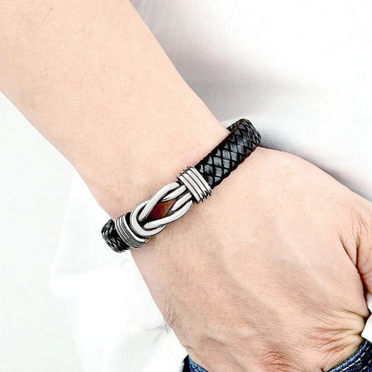 XQNI Classic Irregular Leather Bracelet for Men Stainless Steel Magnetic Clasp Charm Punk Style Male Bangle Jewelry Gifts