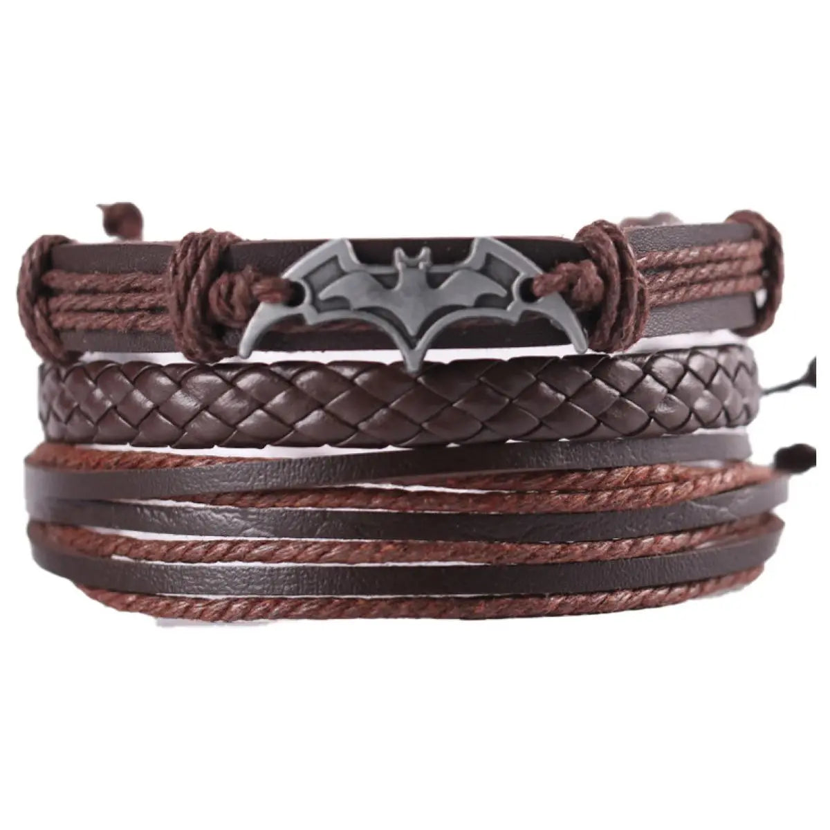 Men's Brown Beaded Chain Leather Bracelet Set